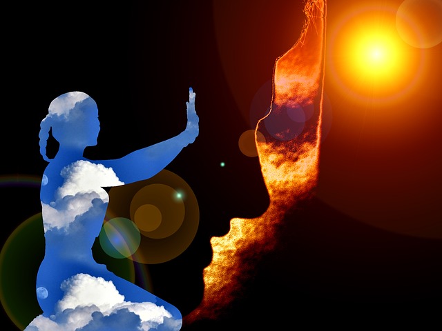 silhouette-woman-blue-sky-face-sun