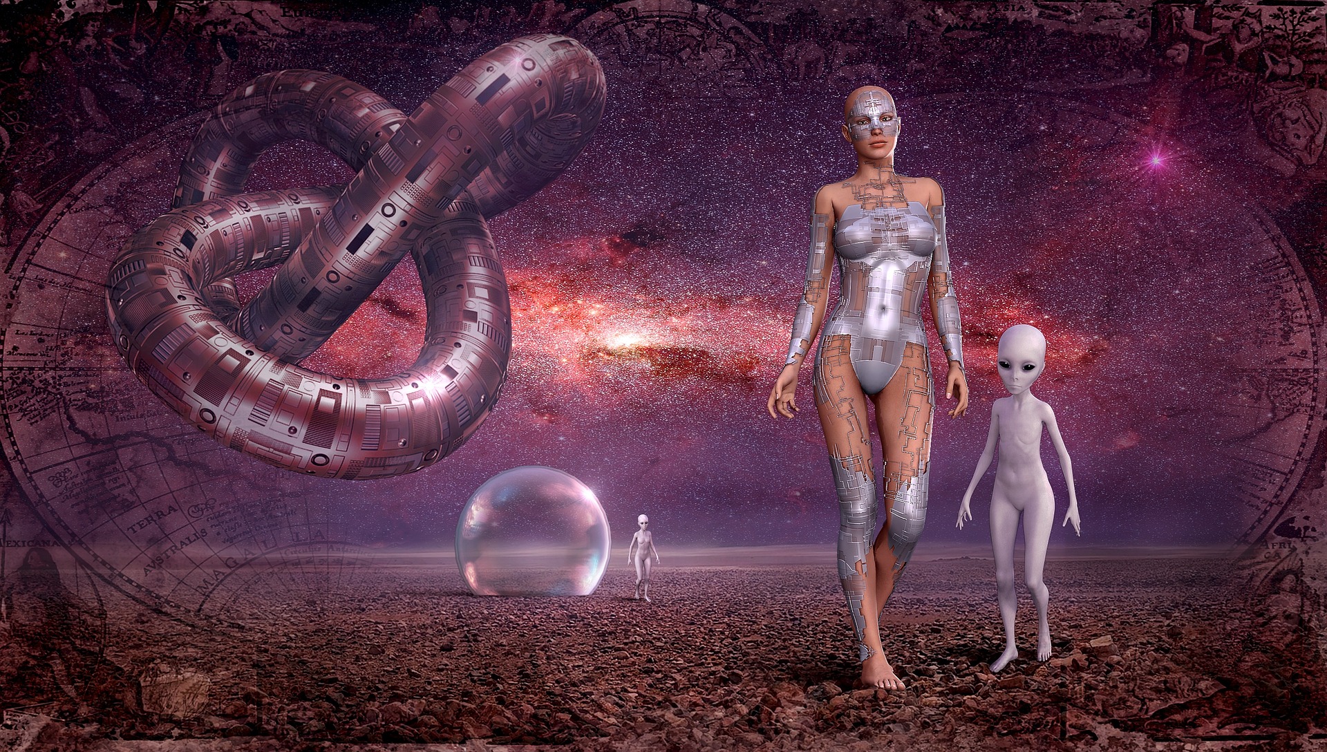 Woman cyborg, android, alien, starry sky, universe, fantassy