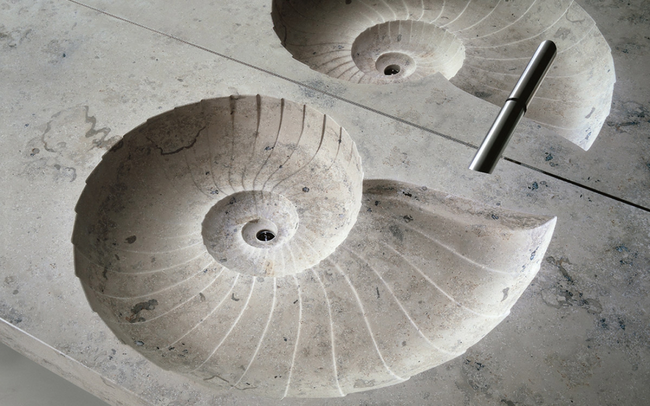 Ammonite fossil designer washbasin