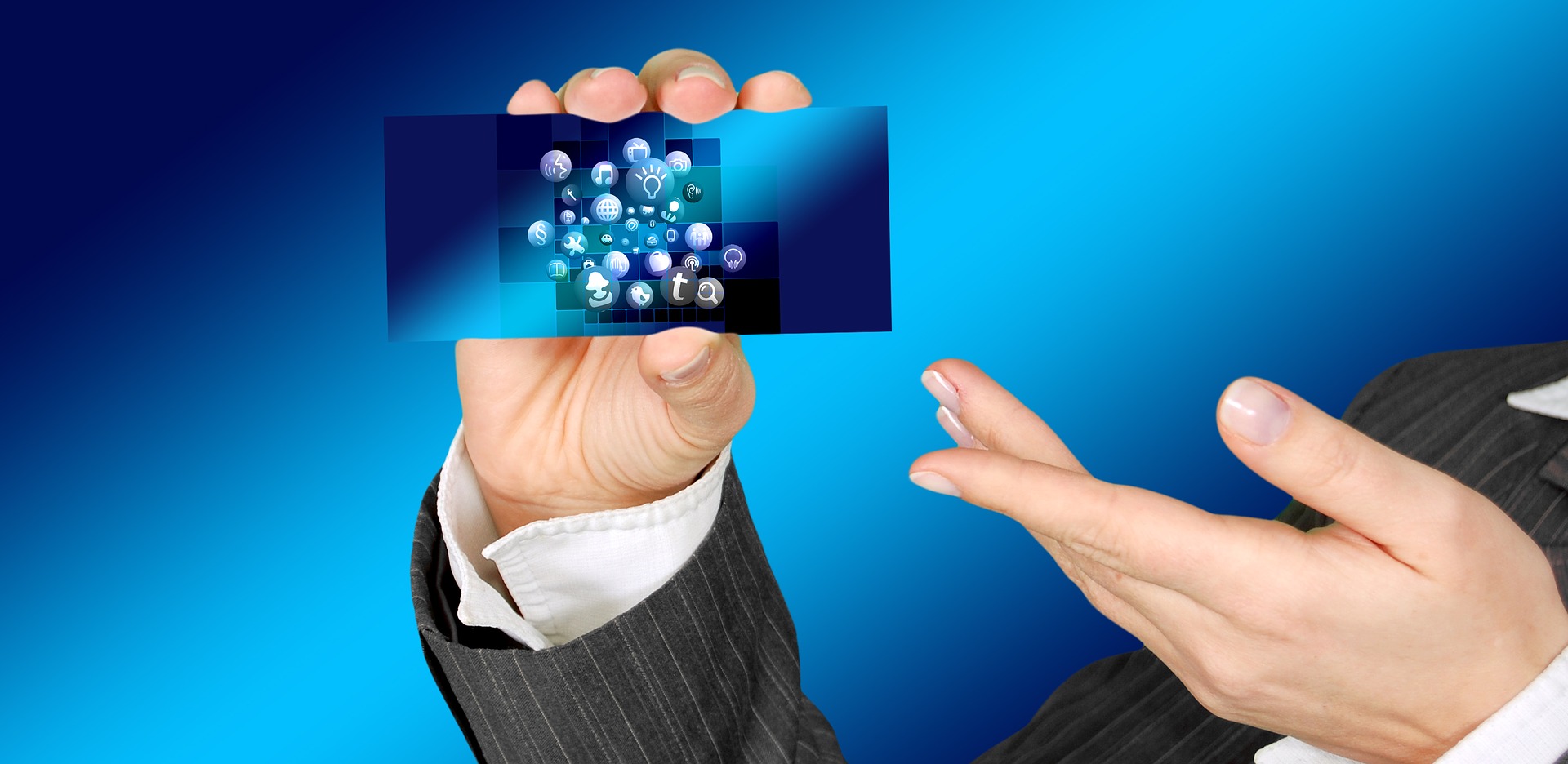 Hands presenting an internet business card