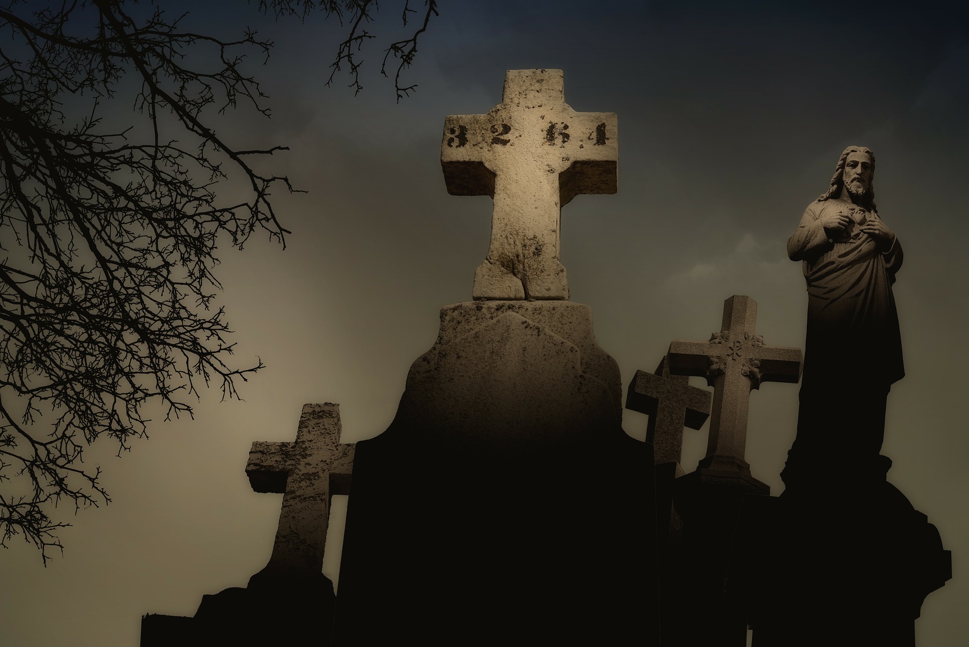 Cemetery with stone crosses