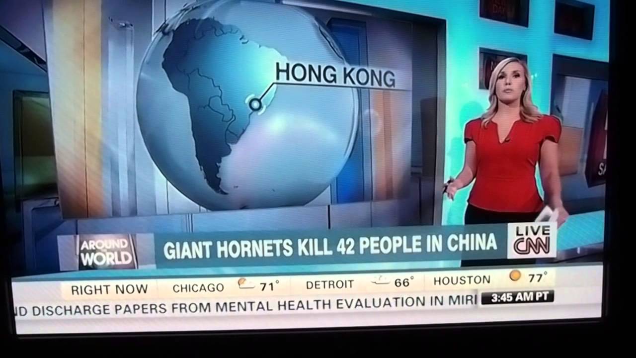 CNN geography fail: Hong Kong suddenly in Sout America - Giant hornets kill people in China