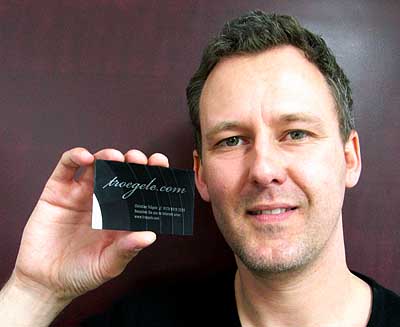 Christian Trögele with his vinyl business card.