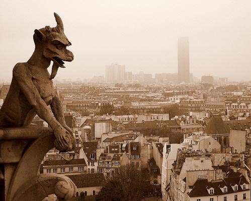 Gargoyle (demon) at Notre Dame cathedral in Paris.