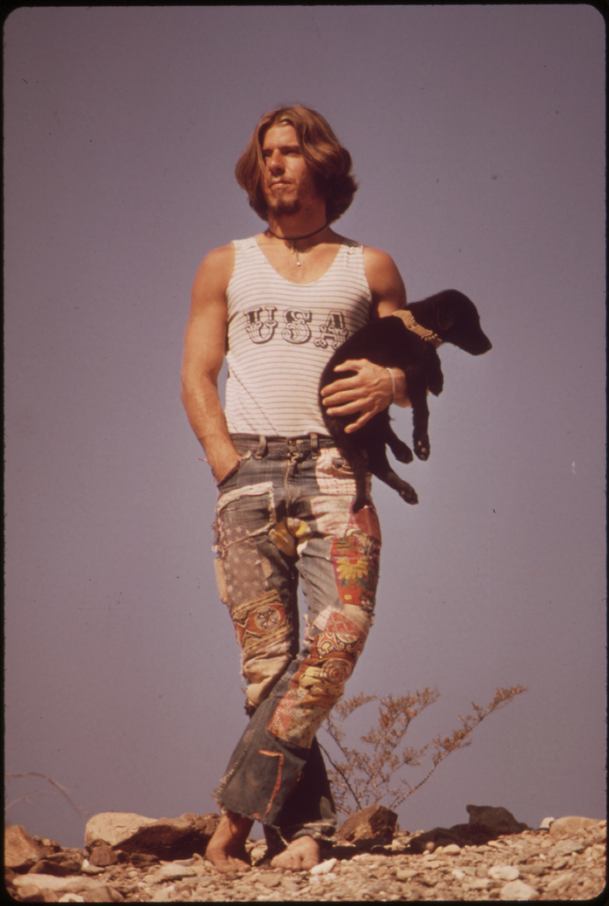 Hitchhiker with His Dog In 1972 By Charles O'Rear.