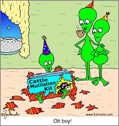 Alien parents hand out a 'cattle-mutilation kit' for their son...!
