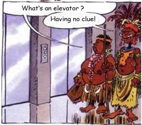 Tribal couple and the elevator. Tribal couple and the elevator.