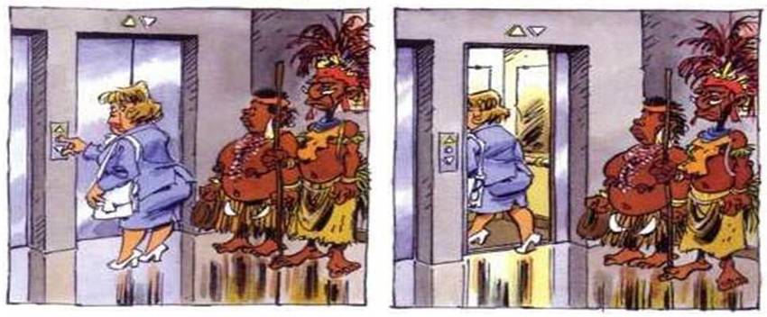Tribal couple and the elevator. Tribal couple and the elevator.