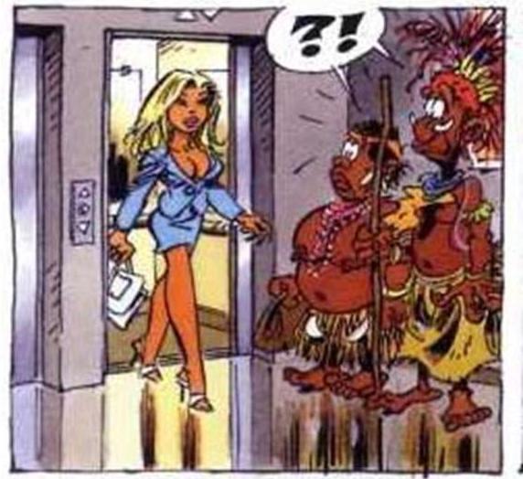 Tribal couple and the elevator. Tribal couple and the elevator.