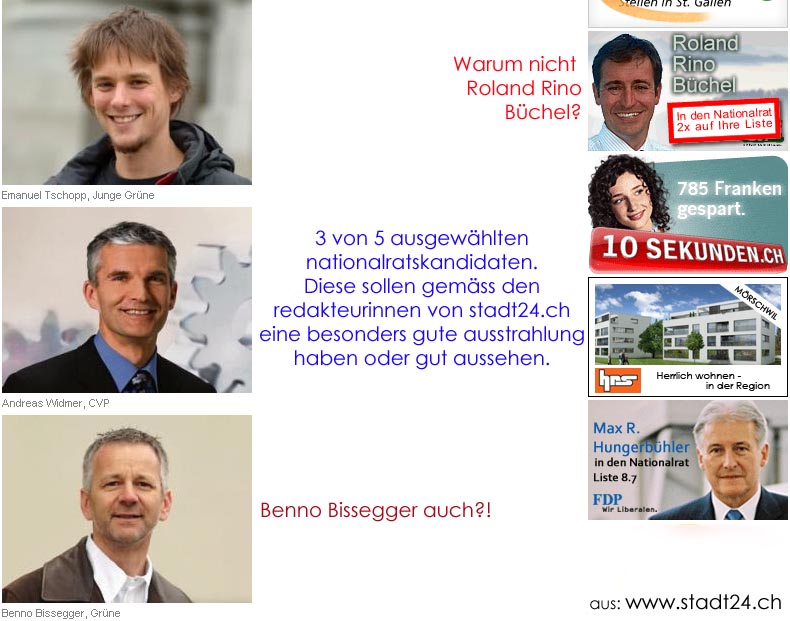 Roland Rino Büchel, Emanuel Tschopp, Andreas Widmer, Benno Bissegger. Nationalratskandidaten 2007 aus dem Kanton St. Gallen.