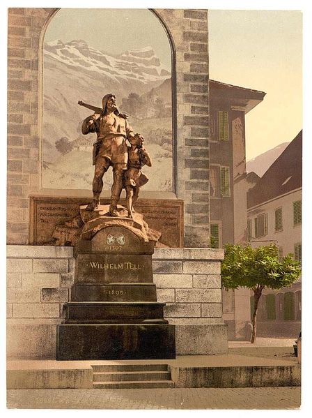 William Tell and his son : statue in Altdorf, Switzerland (Richard Kissling, 1895)