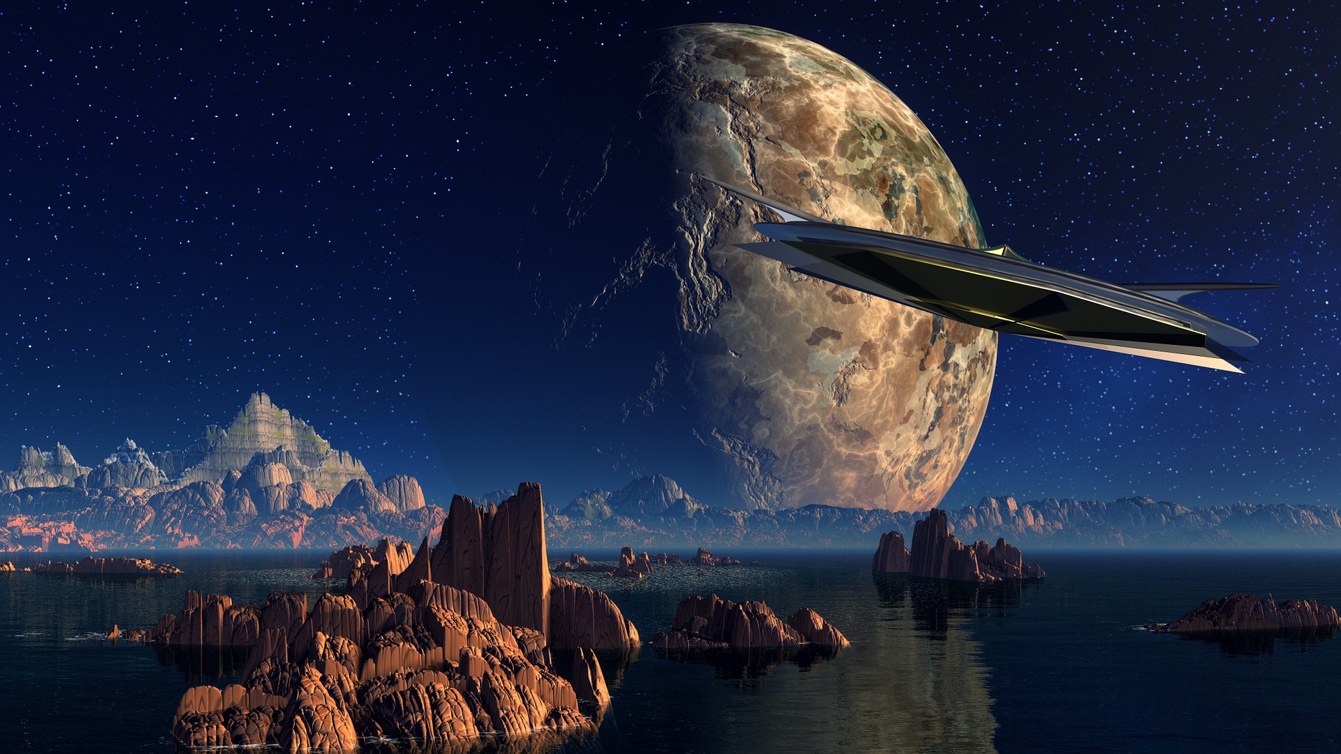 Science fiction space art, ufo, spaceship