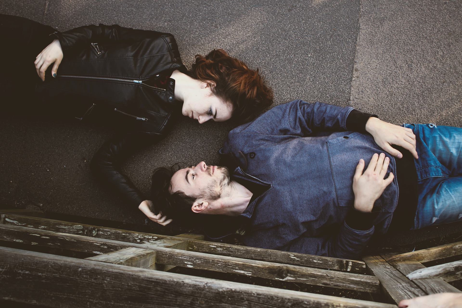 Lovers, lying on floor, man, woman, fashion
