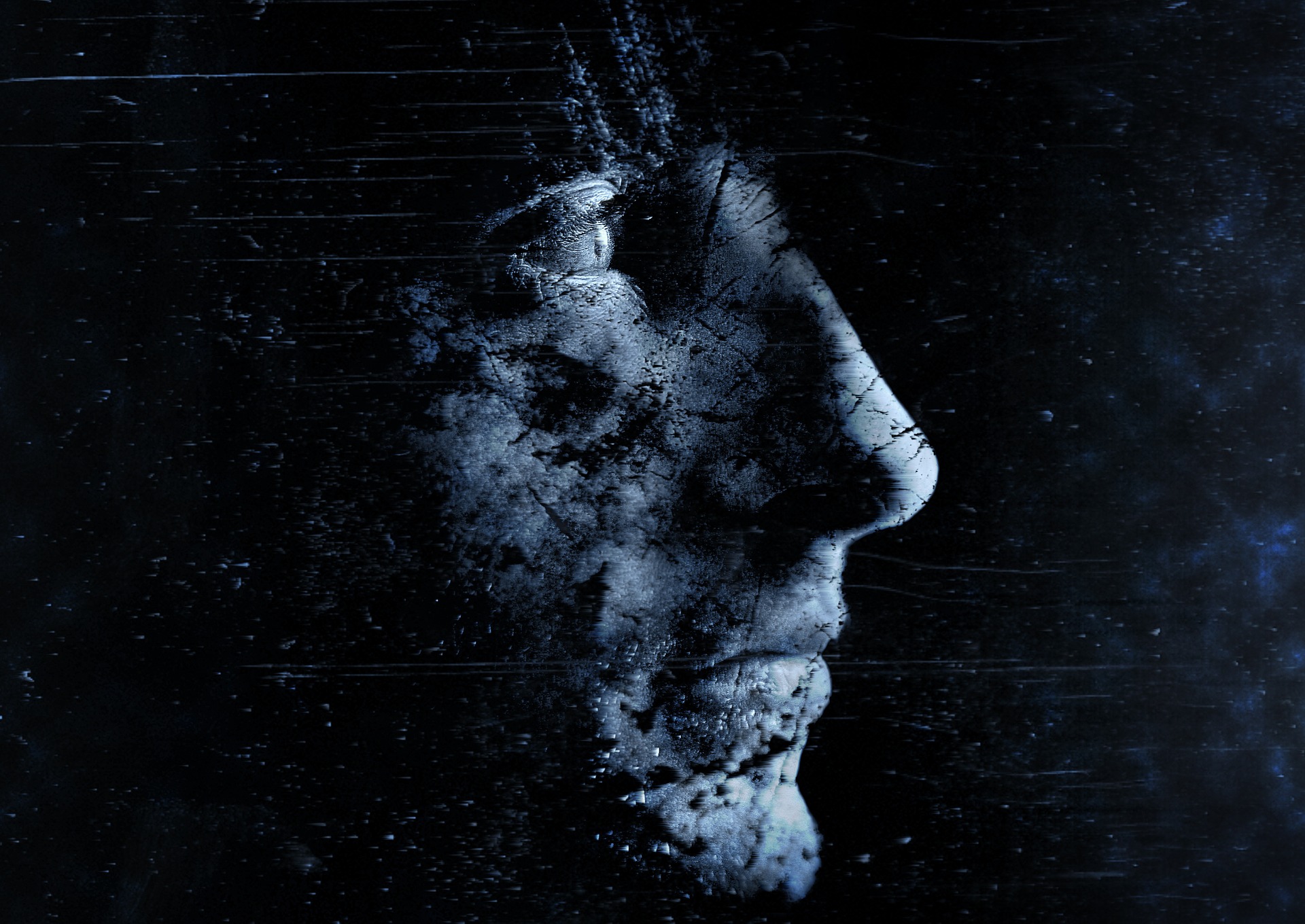 Man with scratches. Imagination. Dream.