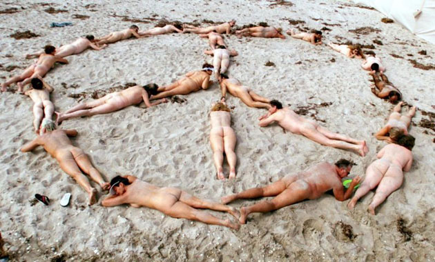 Peace sign with naked people