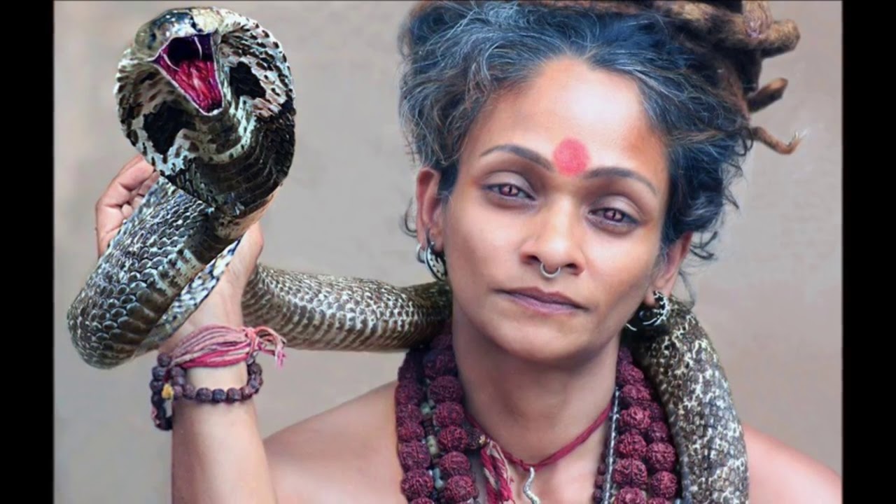 Sheila Chandra with cobra, portrait