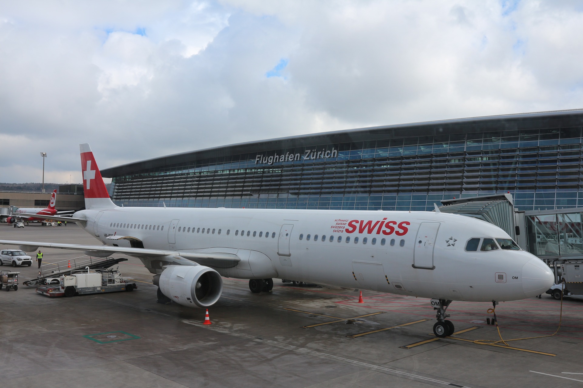 Swiss airplane at Kloten airport Zurich, Switzerland