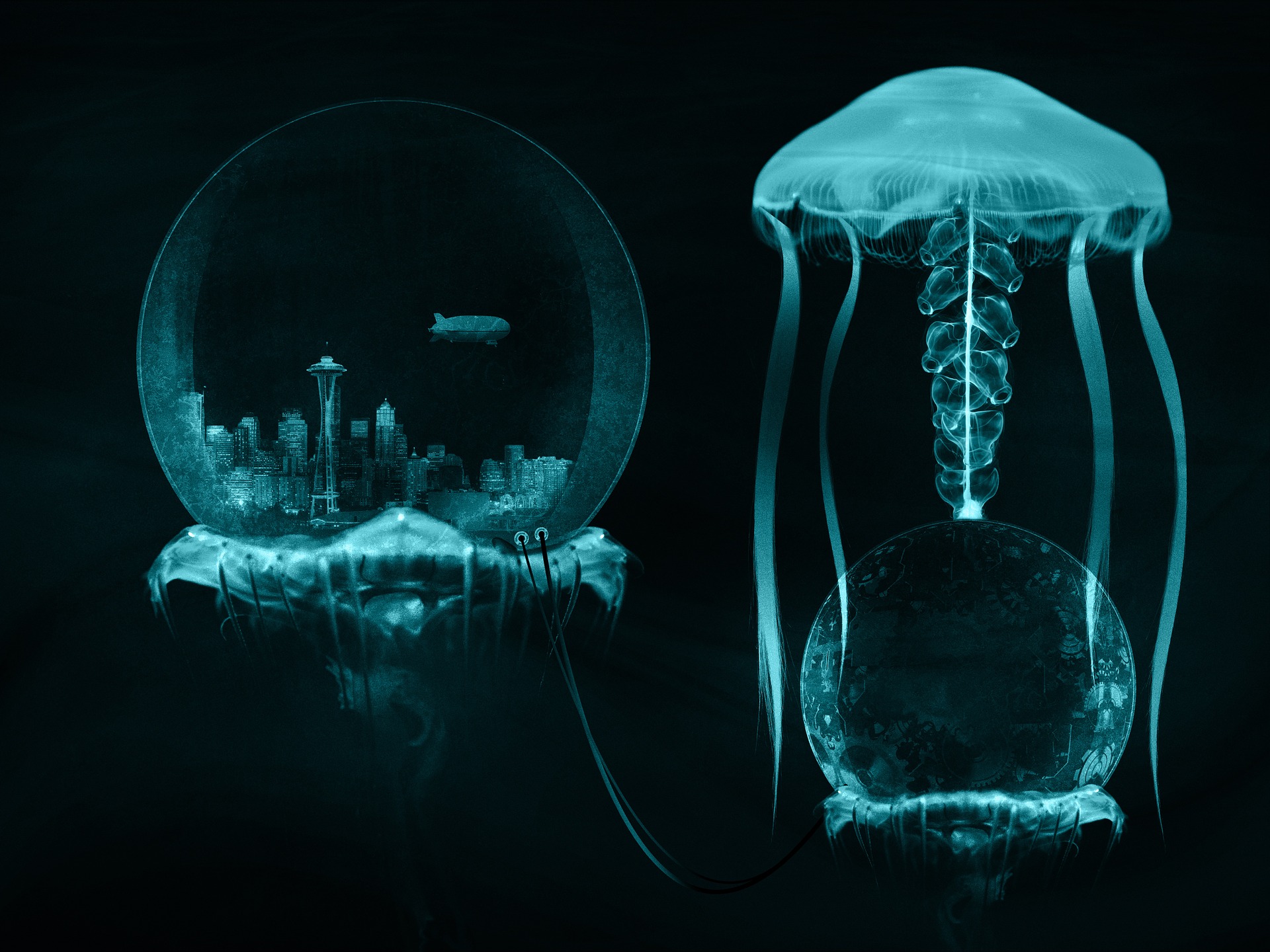 Underwater city in jellyfish
