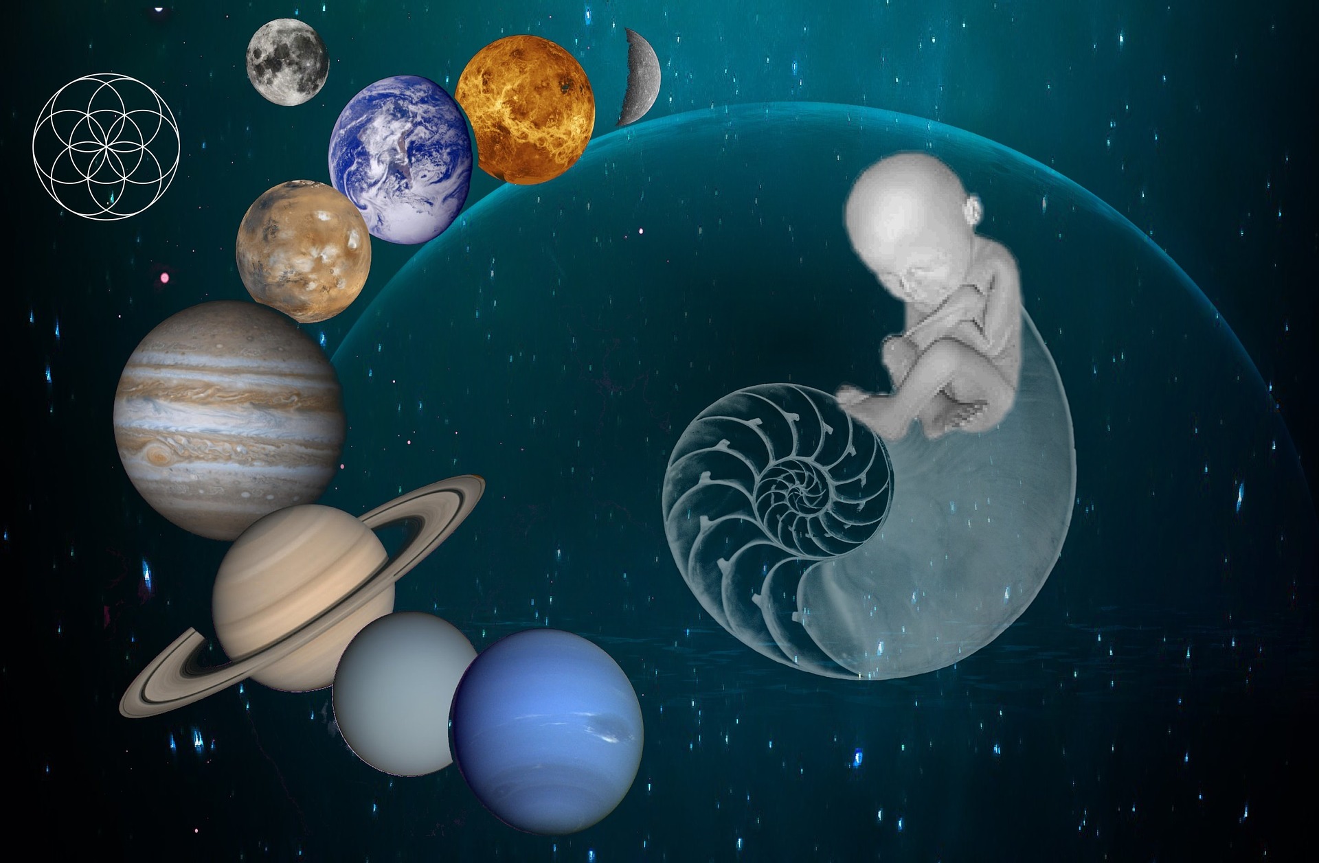 Universe spiral: Baby and planets
