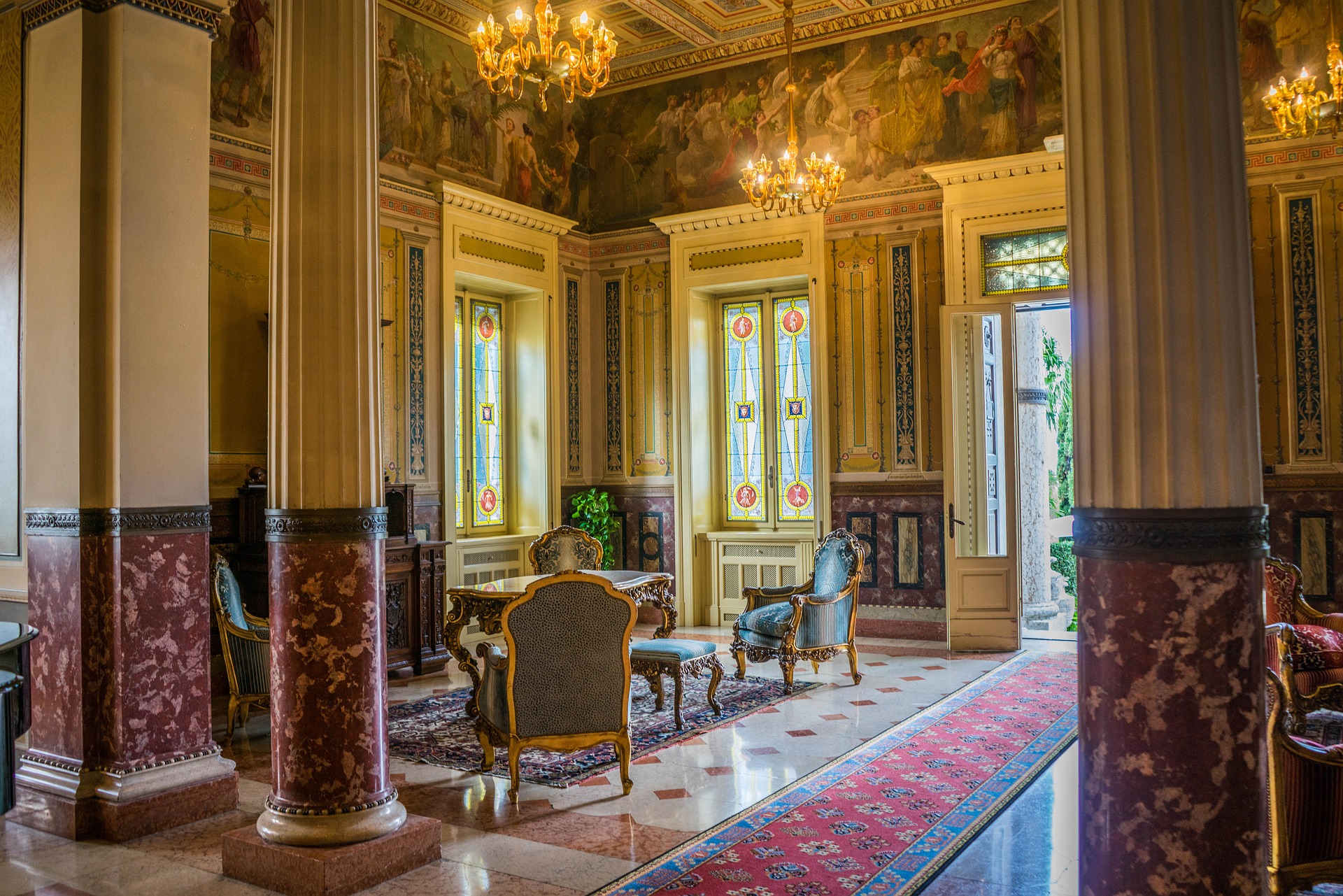 Mansion Villa interior room, luxury, columns