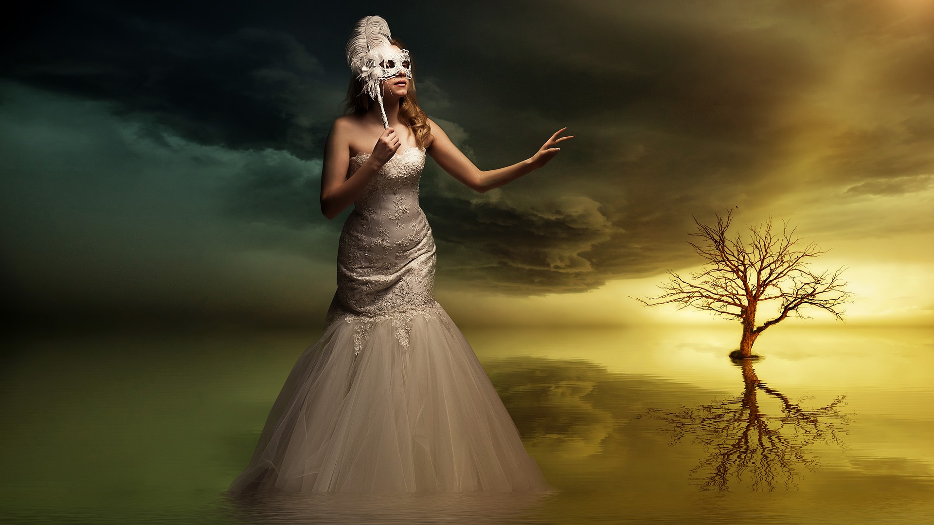 Gothic woman, fantasy, tree, mask