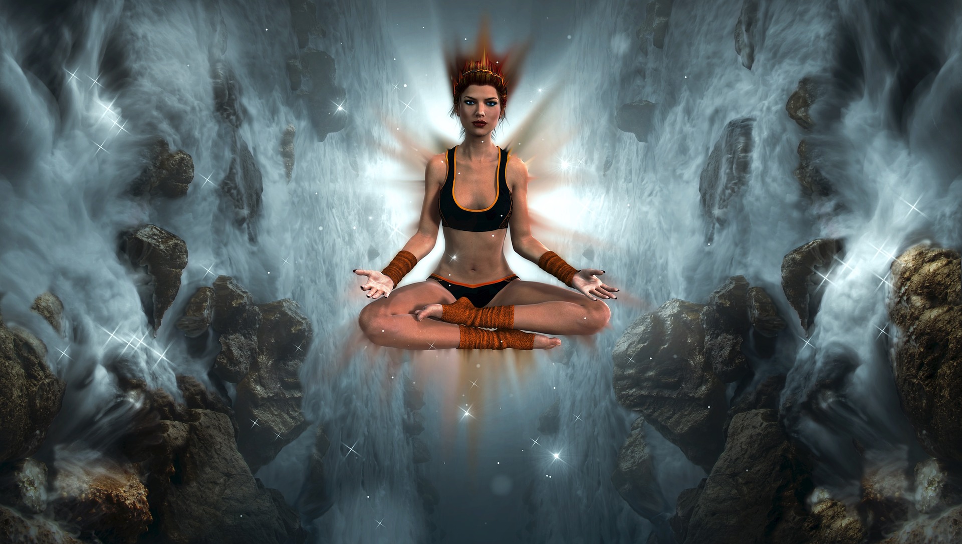 Meditation woman in psychedelic dimensions